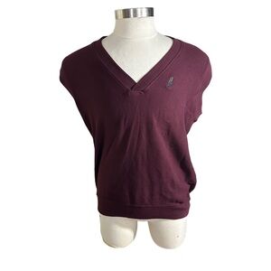 Penguin Sport Maroon Sleeveless Pique Knit V-Neck Sweater Vest Sz L Golf Cotton